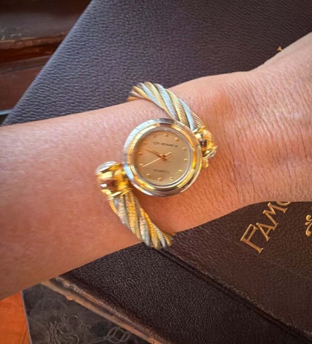 Quemex Two Tone Cable Cuff Bangle Quartz Watch